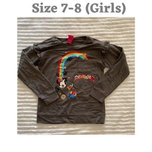 Disney Girls Gray T-Shirt Minnie Mouse Ruffle Glitter Long Sleeve M 7-8
